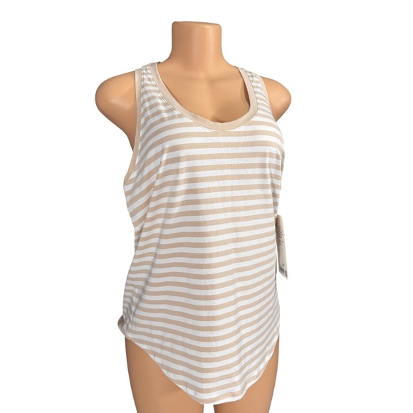 Lululemon Love Tank Top Tan White Striped Pima Cotton Racerback LW1EUMS Size 10 - Picture 3 of 8
